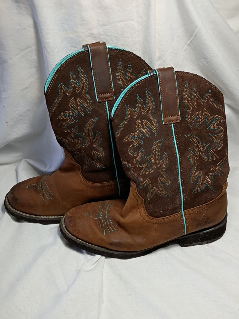 Ariat Women's Delilah Round Toe Western Boots Brown And Teal Size 8.5B Cowgirl